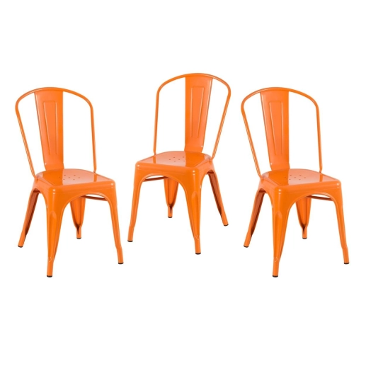 Kit 3 Cadeiras de jantar Iron Tolix com design industrial - Laranja Produto Kit 3 Cadeiras de jantar Iron Tolix com design industrial - Laranja