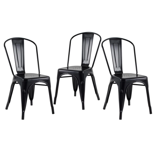 Kit 3 Cadeiras de jantar Iron Tolix com design industrial - Preto Semibrilho Produto Kit 3 Cadeiras de jantar Iron Tolix com design industrial - Preto Semibrilho