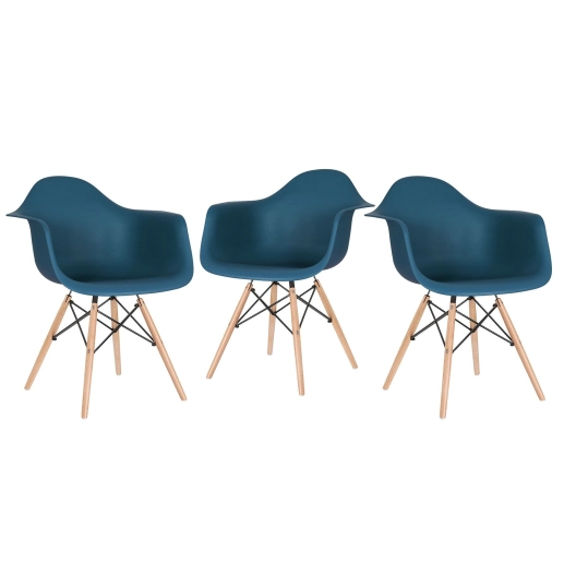 Produto Kit 3 Cadeiras de jantar Charles Eames Eiffel DAW em Polipropileno - Azul petróleo