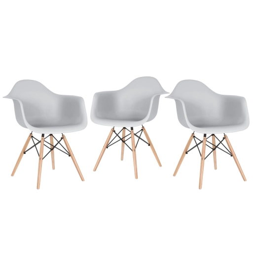Produto Kit 3 Cadeiras de jantar Charles Eames Eiffel DAW em Polipropileno - Cinza claro