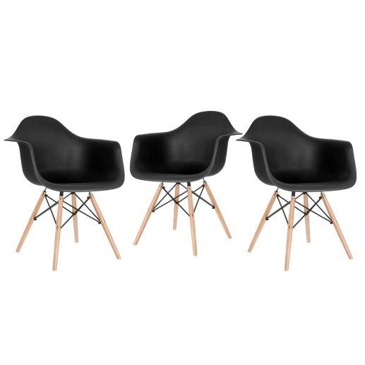 Kit 3 Cadeiras de jantar Charles Eames Eiffel DAW em Polipropileno - Preto Produto Kit 3 Cadeiras de jantar Charles Eames Eiffel DAW em Polipropileno - Preto
