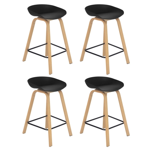 Produto Kit 4 Banquetas média para bancada Cassia com base de madeira 66 cm - Preto