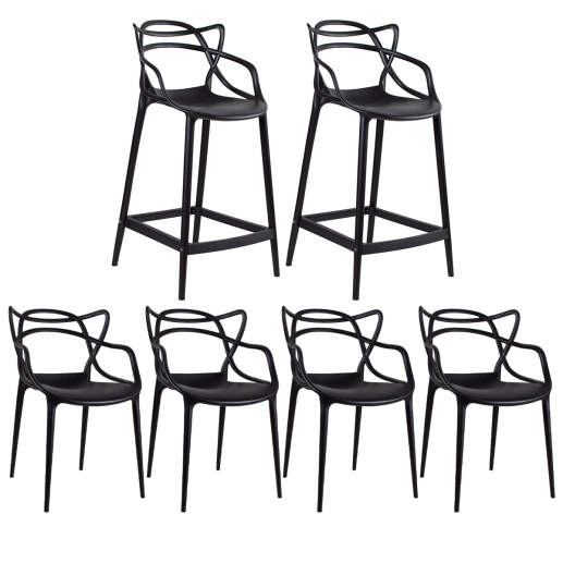 Produto Kit 4 cadeiras + 2 banquetas médias Masters Allegra - Preto
