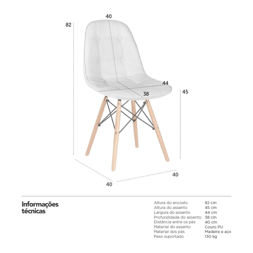 Produto Kit 4 Cadeiras de jantar Charles Eames Eiffel Botonê Estofada - Cinza claro