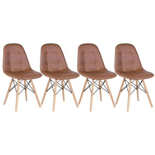 Produto Kit 4 Cadeiras de jantar Charles Eames Eiffel Botonê Estofada - Marrom