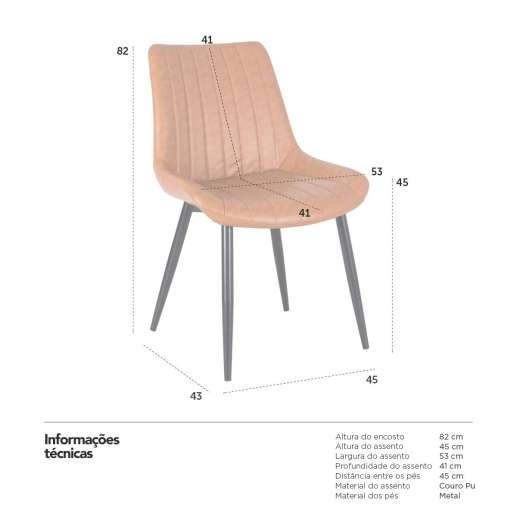 Produto Kit 4 Cadeiras estofada Chicago com design industrial - Marrom