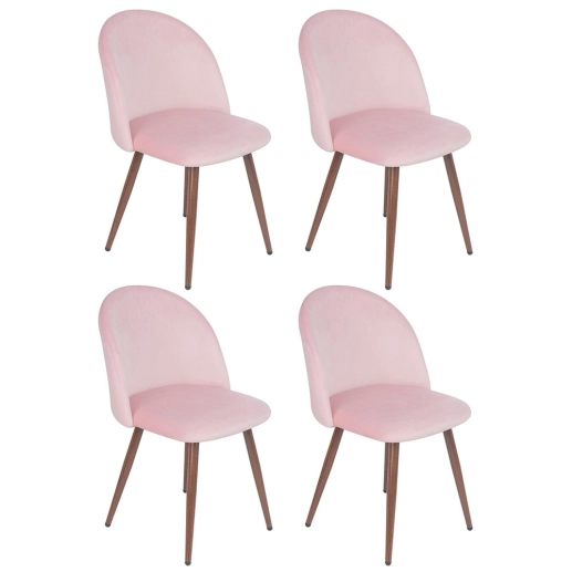 Kit 4 cadeiras estofada de jantar Maite Sedona em veludo – Rosa Claro Produto Kit 4 cadeiras estofada de jantar Maite Sedona em veludo – Rosa Claro