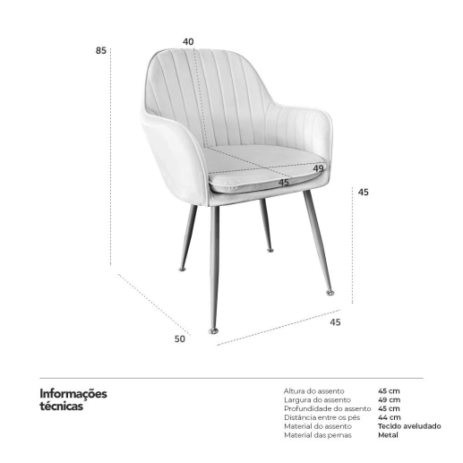 Produto Kit 4 Cadeiras Poltrona Lines com pés dourados Suede