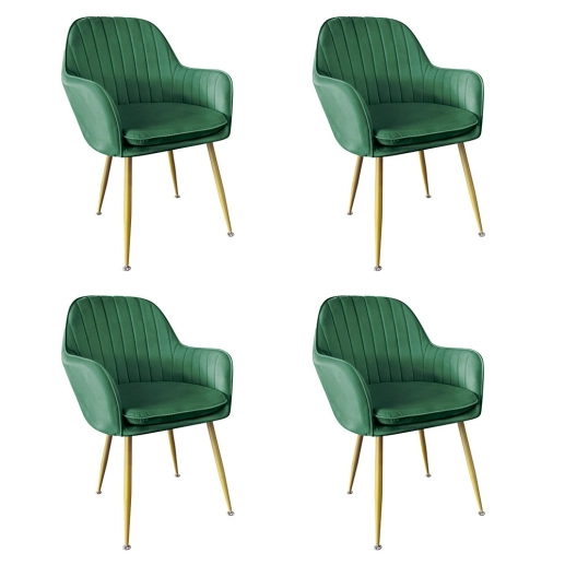 Kit 4 Cadeiras Poltrona Lines com pés dourados Suede para sala de jantar – Verde Escuro Produto Kit 4 Cadeiras Poltrona Lines com pés dourados Suede para sala de jantar – Verde Escuro