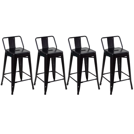 Kit 4 Banquetas média para bancada Iron Tolix com encosto 61 cm - Preto Produto Kit 4 Banquetas média para bancada Iron Tolix com encosto 61 cm - Preto