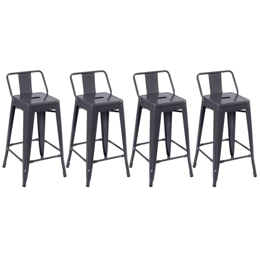 Kit 4 banquetas médias para bancada Iron Tolix com encosto 66 cm – Cinza Escuro Produto Kit 4 banquetas médias para bancada Iron Tolix com encosto 66 cm – Cinza Escuro