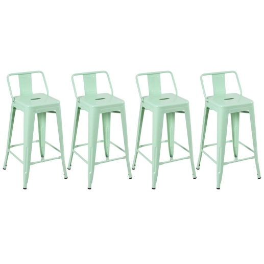 Kit 4 banquetas médias para bancada Iron Tolix com encosto 66 cm – Verde Claro Produto Kit 4 banquetas médias para bancada Iron Tolix com encosto 66 cm – Verde Claro