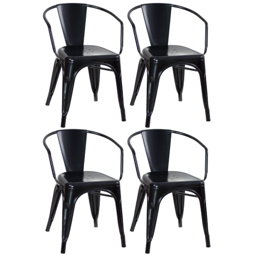 Produto Kit 4 Cadeiras de jantar Iron Tolix com braços em metal estilo industrial - Preto