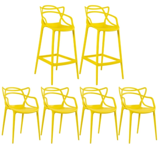Kit 4 Cadeiras + 2 Banquetas Altas Masters Allegra - Amarelo Produto Kit 4 Cadeiras + 2 Banquetas Altas Masters Allegra - Amarelo