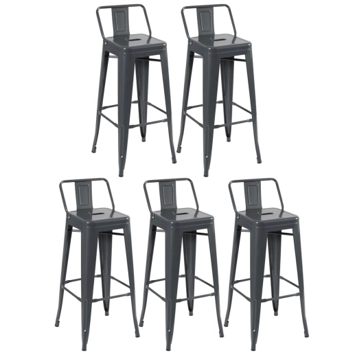 Kit 5 banquetas altas para bancada Iron Tolix com encosto 76 cm – Cinza Escuro Produto Kit 5 banquetas altas para bancada Iron Tolix com encosto 76 cm – Cinza Escuro