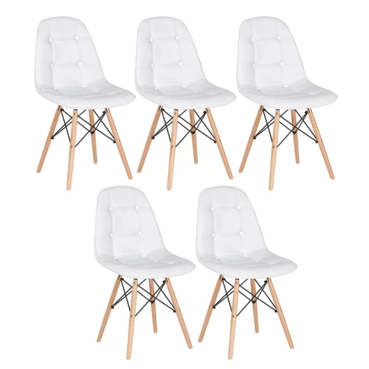 Produto Kit 5 Cadeiras de jantar Charles Eames Eiffel Botonê Estofada – Branco