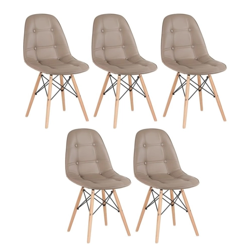 Produto Kit 5 Cadeiras de jantar Charles Eames Eiffel Botonê Estofada – Nude