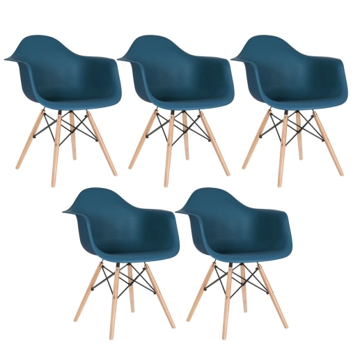 Produto Kit 5 Cadeiras de jantar Charles Eames Eiffel DAW em Polipropileno - Azul petróleo