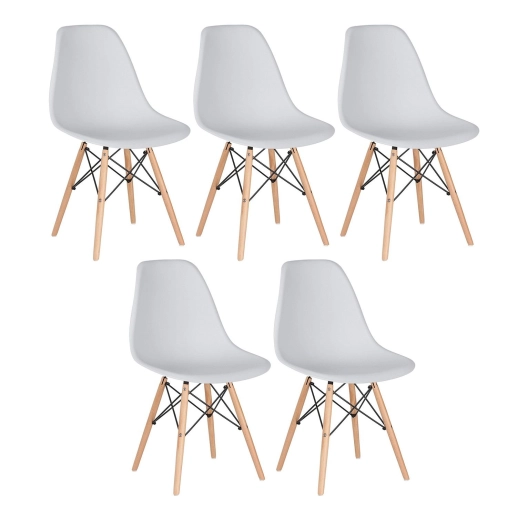 Produto Kit 5 Cadeiras de jantar Charles Eames Eiffel DSW em Polipropileno - Cinza claro