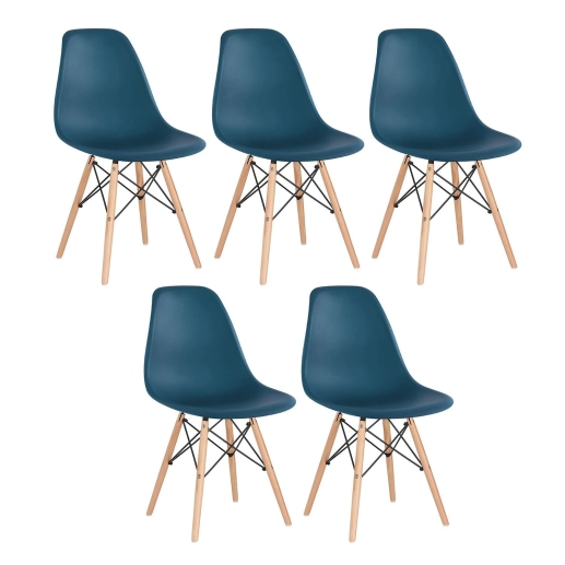 Produto Kit 5 Cadeiras de jantar Charles Eames Eiffel DSW em Polipropileno - Azul petróleo