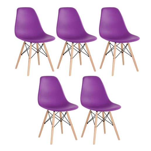 Produto Kit 5 Cadeiras de jantar Charles Eames Eiffel DSW em Polipropileno - Roxo