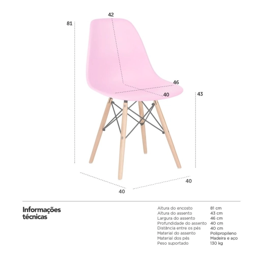 Kit 5 Cadeiras de jantar Charles Eames Eiffel DSW em Polipropileno - Rosa claro Produto Kit 5 Cadeiras de jantar Charles Eames Eiffel DSW em Polipropileno - Rosa claro