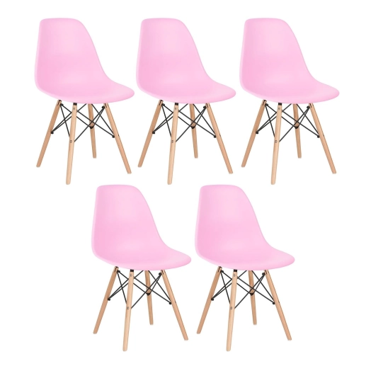Kit 5 Cadeiras de jantar Charles Eames Eiffel DSW em Polipropileno - Rosa claro Produto Kit 5 Cadeiras de jantar Charles Eames Eiffel DSW em Polipropileno - Rosa claro