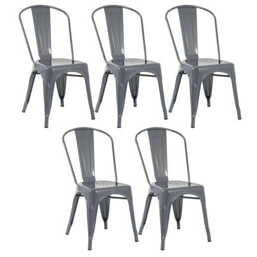 Kit 5 Cadeiras de jantar Iron Tolix com design industrial - Cinza Escuro Produto Kit 5 Cadeiras de jantar Iron Tolix com design industrial - Cinza Escuro