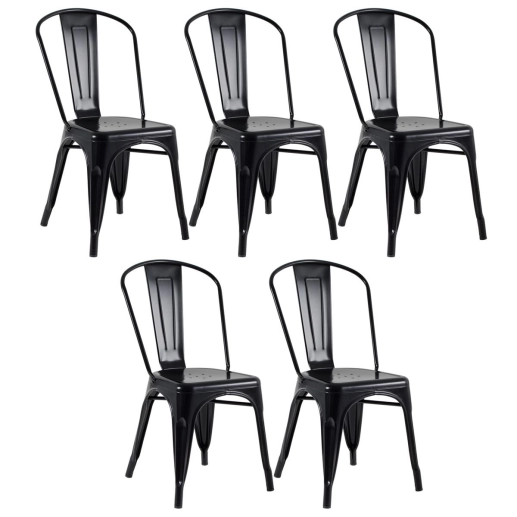 Kit 5 Cadeiras de jantar Iron Tolix com design industrial - Preto Semibrilho Produto Kit 5 Cadeiras de jantar Iron Tolix com design industrial - Preto Semibrilho