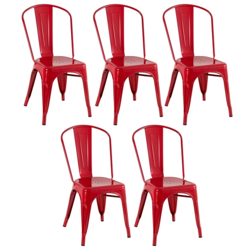 Kit 5 Cadeiras de jantar Iron Tolix com design industrial - Vermelho Produto Kit 5 Cadeiras de jantar Iron Tolix com design industrial - Vermelho