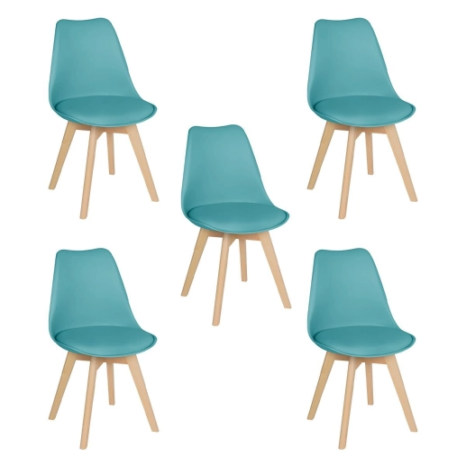 Kit 5 Cadeiras de jantar Leda com assento estofado e design moderno - Tiffany Produto Kit 5 Cadeiras de jantar Leda com assento estofado e design moderno - Tiffany