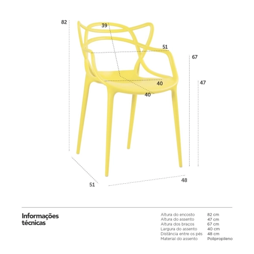Produto Kit 5 Cadeiras de jantar Master Allegra Design Moderno em Polipropileno - Amarelo