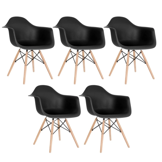 Produto Kit 5 Cadeiras de jantar Charles Eames Eiffel DAW em Polipropileno - Preto