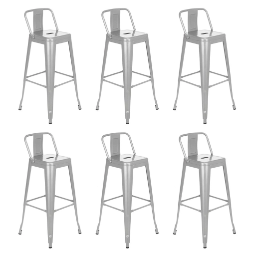 Kit 6 banquetas altas para bancada Iron Tolix com encosto 76 cm – Prata Produto Kit 6 banquetas altas para bancada Iron Tolix com encosto 76 cm – Prata