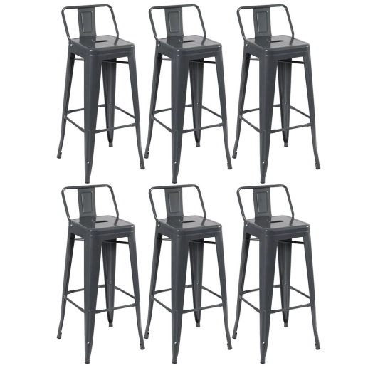 Kit 6 banquetas altas para bancada Iron Tolix com encosto 76 cm – Cinza Escuro Produto Kit 6 banquetas altas para bancada Iron Tolix com encosto 76 cm – Cinza Escuro