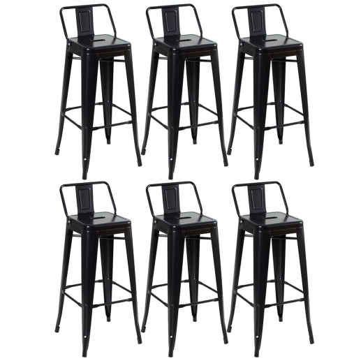 Kit 6 banquetas altas para bancada Iron Tolix com encosto 76 cm – Preto Semibrilho Produto Kit 6 banquetas altas para bancada Iron Tolix com encosto 76 cm – Preto Semibrilho