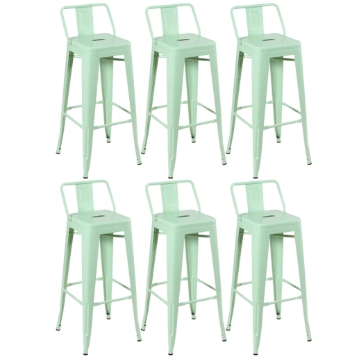 Kit 6 banquetas altas para bancada Iron Tolix com encosto 76 cm – Verde Claro Produto Kit 6 banquetas altas para bancada Iron Tolix com encosto 76 cm – Verde Claro