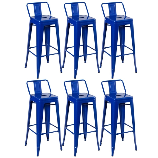 Kit 6 banquetas altas para bancada Iron Tolix com encosto 76 cm – Azul escuro Produto Kit 6 banquetas altas para bancada Iron Tolix com encosto 76 cm – Azul escuro