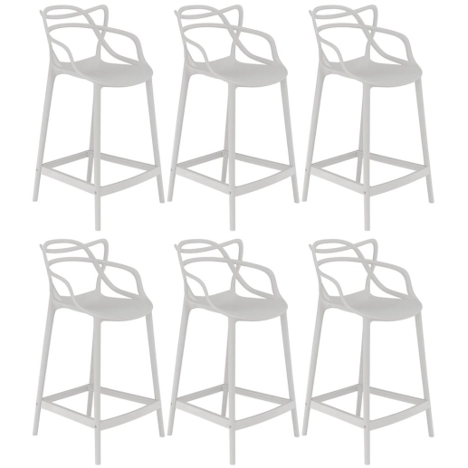 Produto Kit 6 Banquetas média para bancada Master Allegra em Polipropileno 66 cm - Cinza Claro