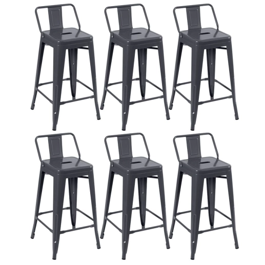 Produto Kit 6 banquetas médias para bancada Iron Tolix com encosto 66 cm - Cinza escuro