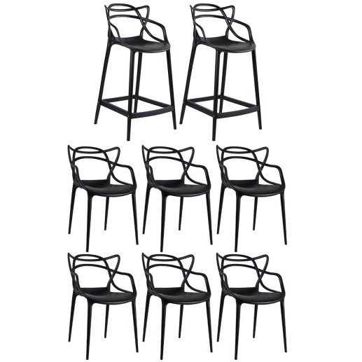 Produto Kit 6 cadeiras + 2 banquetas médias Masters Allegra - Preto