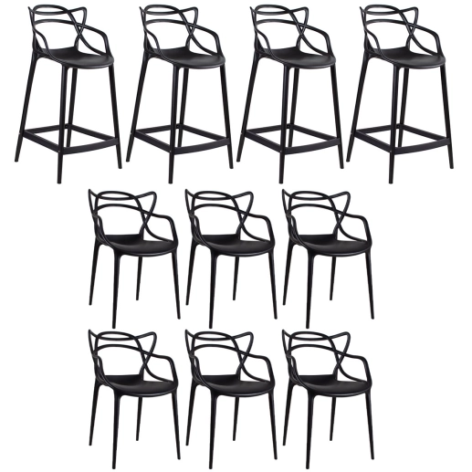 Produto Kit 6 cadeiras + 4 banquetas médias Masters Allegra - Preto