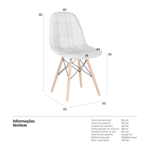 Produto Kit 6 Cadeiras de jantar Charles Eames Eiffel Botonê Estofada - Cinza claro