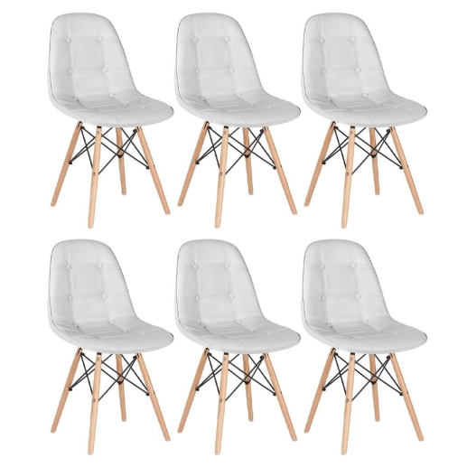 Produto Kit 6 Cadeiras de jantar Charles Eames Eiffel Botonê Estofada - Cinza claro