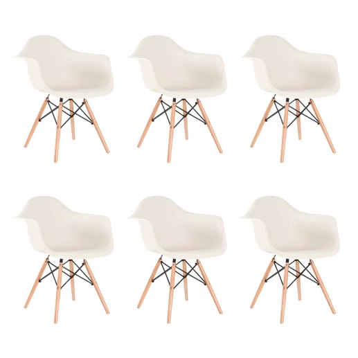 Produto Kit 6 Cadeiras de jantar Charles Eames Eiffel DAW em Polipropileno - Creme
