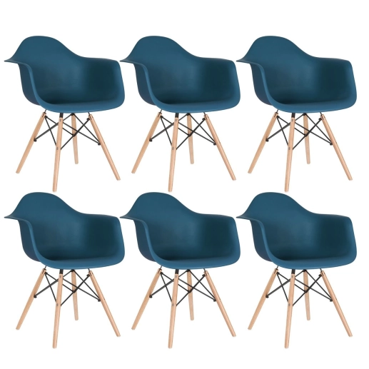 Produto Kit 6 Cadeiras de jantar Charles Eames Eiffel DAW em Polipropileno - Azul petróleo