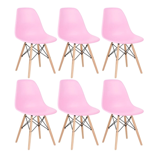 Produto Kit 6 Cadeiras de jantar Charles Eames Eiffel DSW em Polipropileno - Rosa claro
