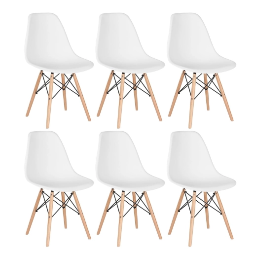 Produto Kit 6 Cadeiras de jantar Charles Eames Eiffel DSW em Polipropileno - Branco