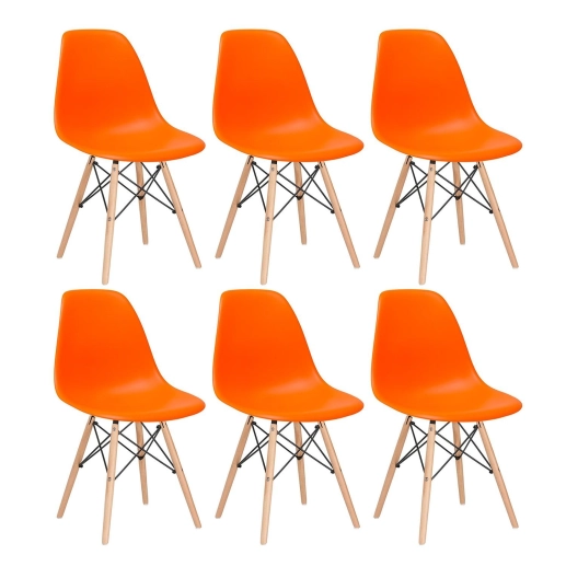 Produto Kit 6 Cadeiras de jantar Charles Eames Eiffel DSW em Polipropileno - Laranja