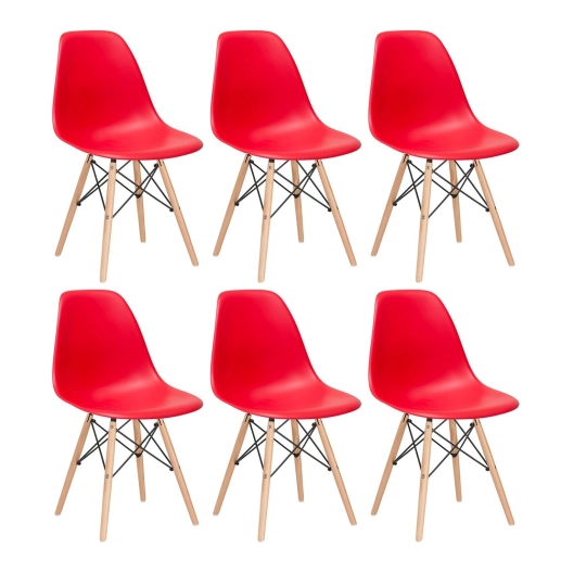 Produto Kit 6 Cadeiras de jantar Charles Eames Eiffel DSW em Polipropileno - Vermelho